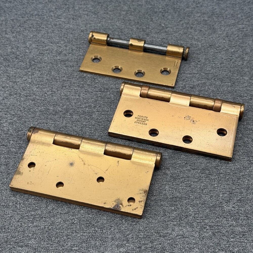 Old Stanley Heavy Brass Door Hinges Patina 5 Knuckle Ball Bearing USA 3pc Lot